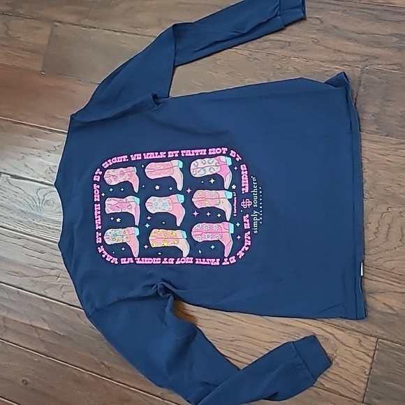 Simply Southern Navy Shirt with Pink Cowboy Boots Design size Medium - Picture 2 of 8